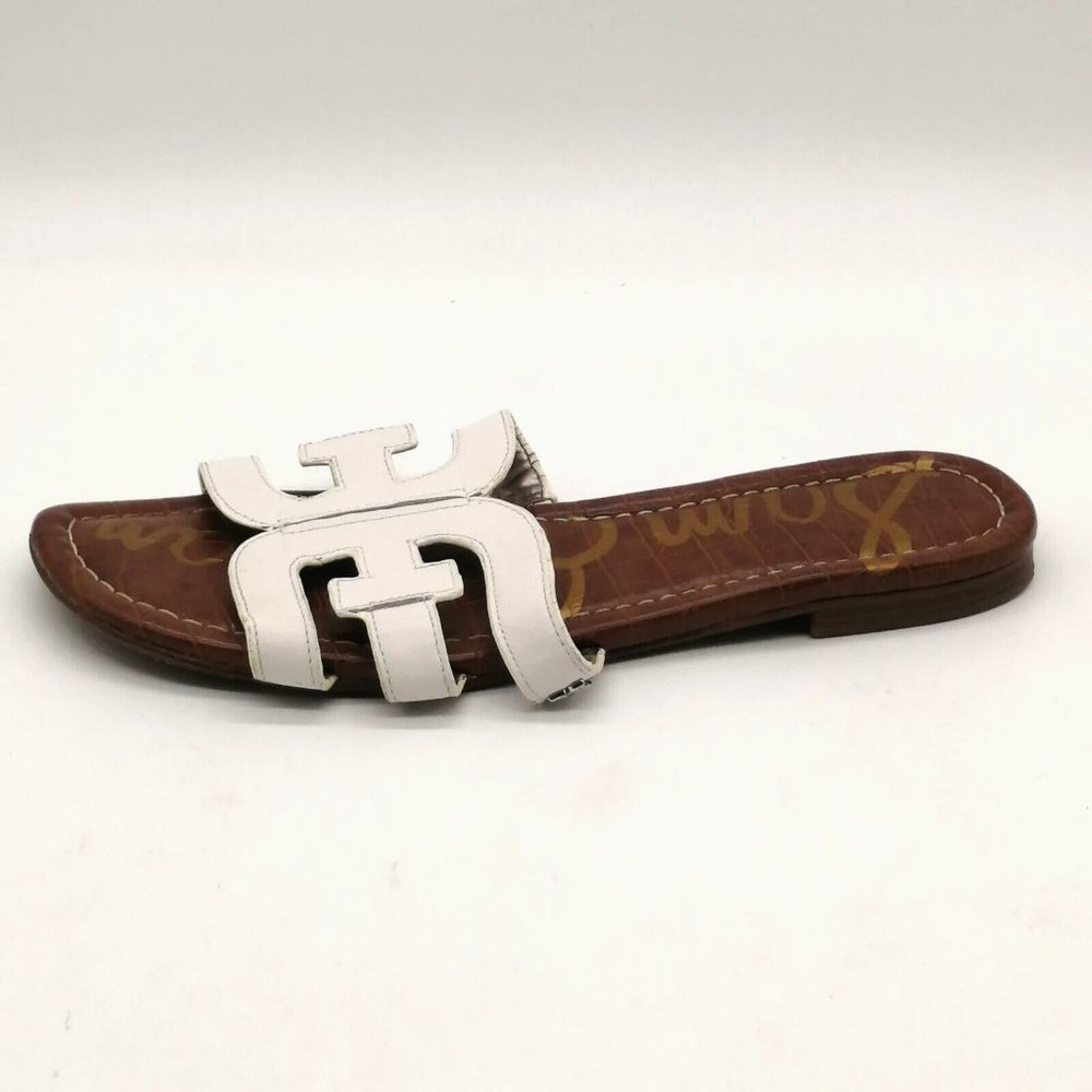Sam Edelman Womens Sandal Bay White Leather Slide Cut Out Straps Flat Heel 8
